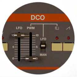 DCO: de PWM-schuif en de keuze tussen handmatige en LFO-besturing.